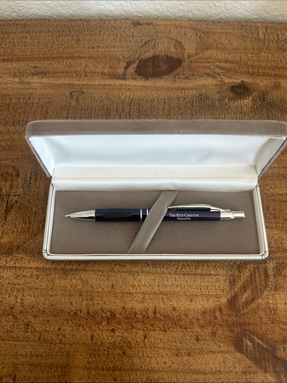 Branded Navy and Silver Ballpoint Pen in Presentation Case